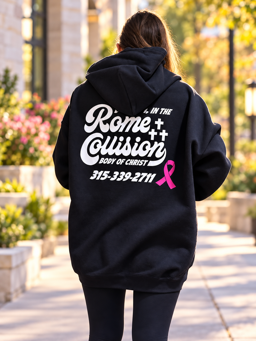 Rome Collision breast cancer awareness black hoodie