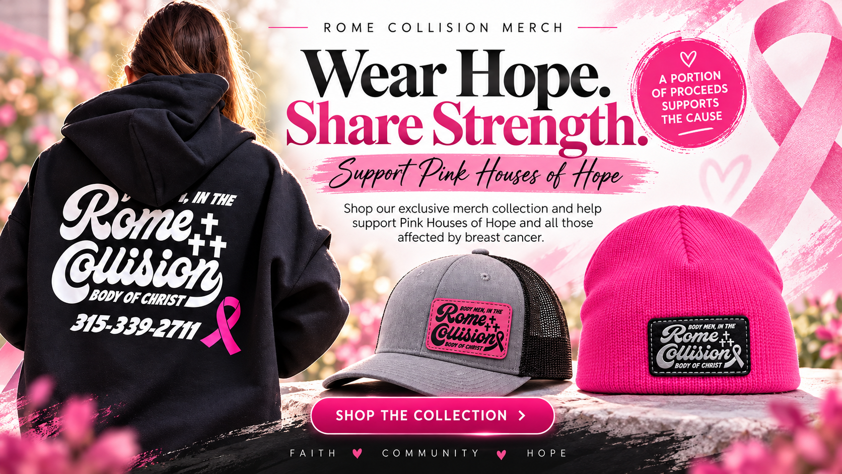 Shop Rome Collision merchandise supporting Pink Houses of Hope